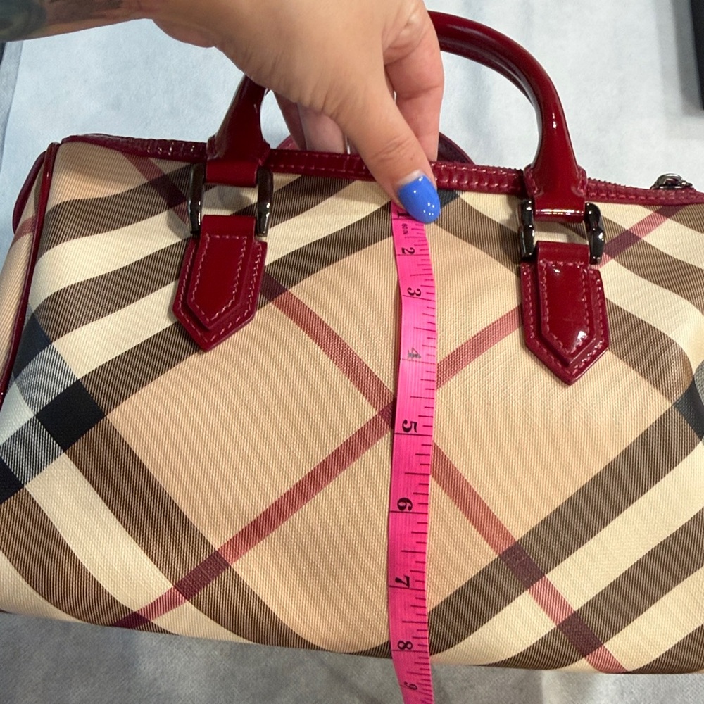 Burberry Haymarket Check Handbag – Red Patent Trim - Picture 13 of 14